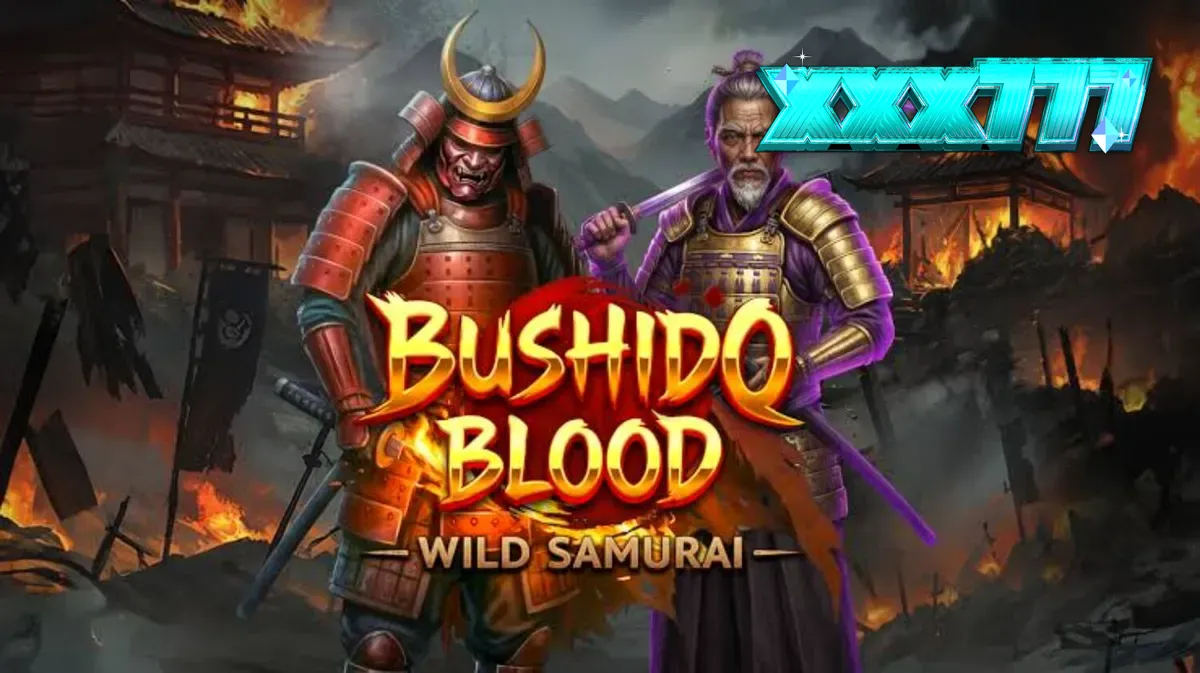 Prajurit samurai berdiri di depan gerbang klan dalam slot Bushido Blood